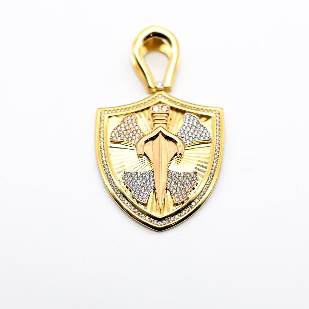 14K Gold Men Shield Pendant - Ashely Jewelry 2