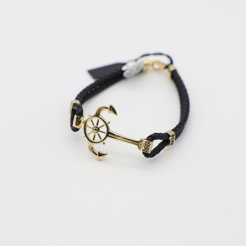 14KT Anchor Leather Bracelet - Ashely Jewelry 2