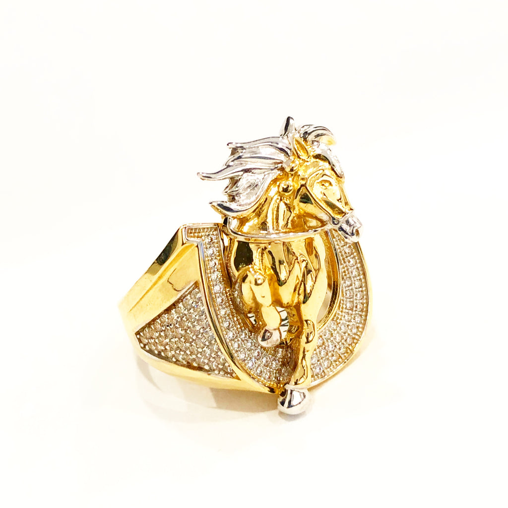 14K White and Yellow Gold Horse Men Ring - Ashely Jewelry 2